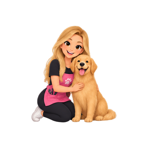 Tosadora junto de um cachorro feliz